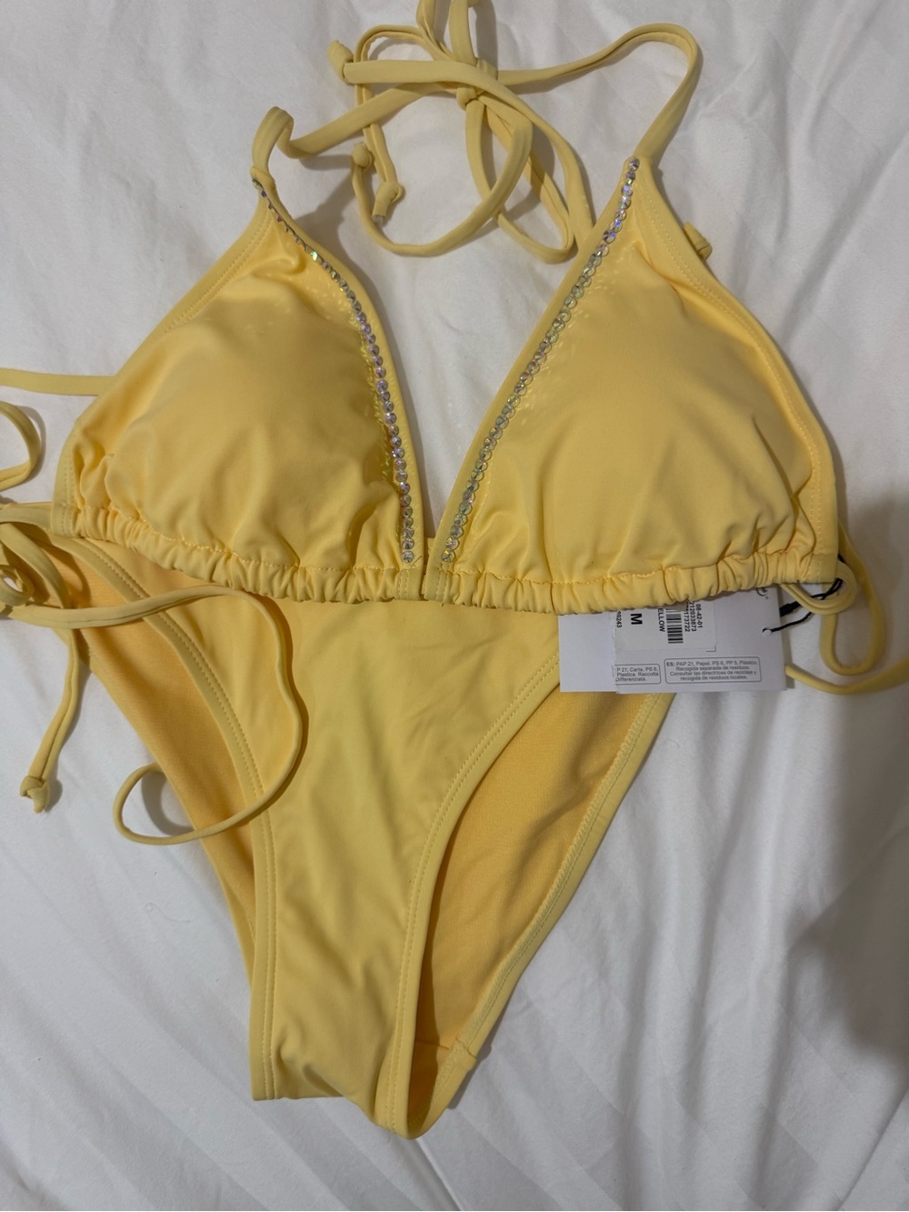 💛 Yellow Rhinestone Bikini – Size M ✨ - Picture 4 of 4